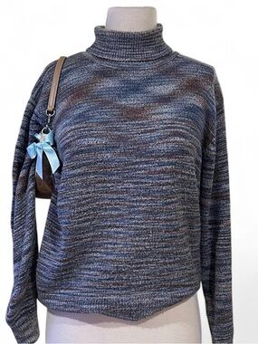 Women's Heathered Blue Turtleneck Sweater